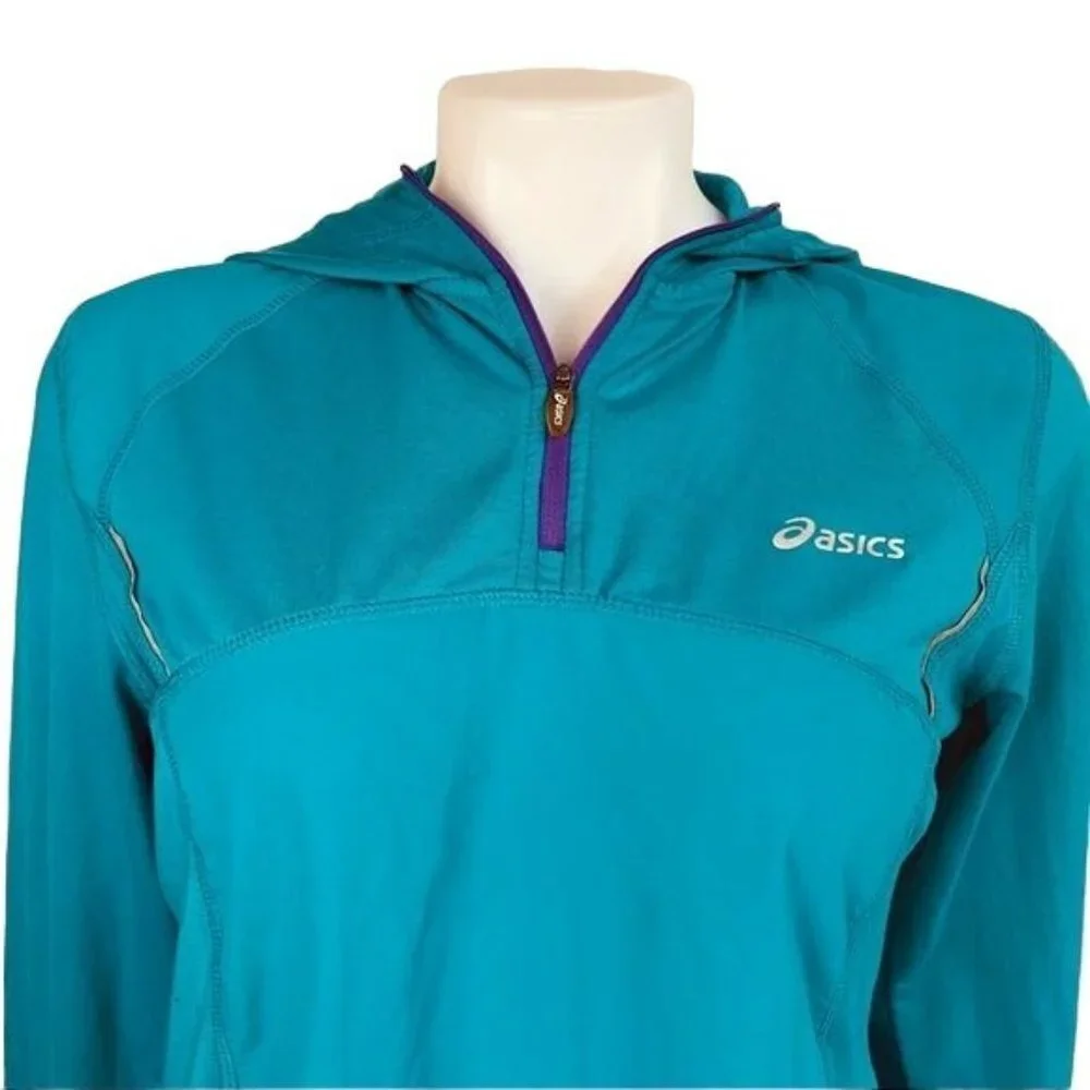 ASICS Active Sweatshirt Teal Zip Up Hooded Athletic Sweater Size M - Picture 3 of 11